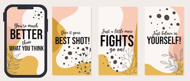 Vector self motivational quote design, trendy template for social media stories. aesthetic background