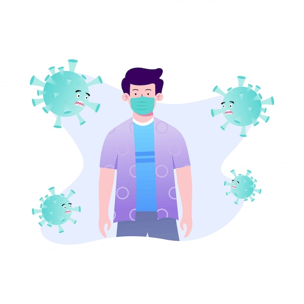 Self protection from corona virus with face mask illustration