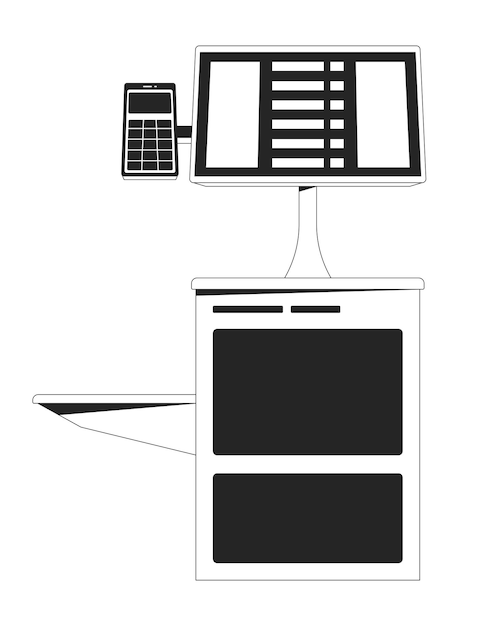 Self service checkout flat monochrome isolated vector object Contactless payment technology Editable black and white line art drawing Simple outline spot illustration for web graphic design