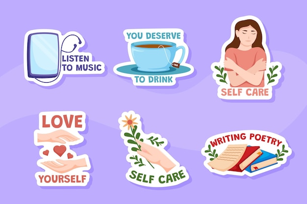 Vector selfcare general sticker collection