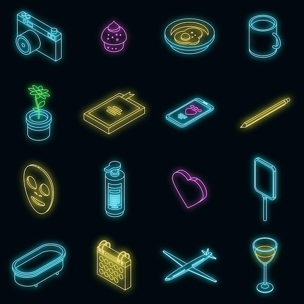 Vector selfcare icons set vector neon