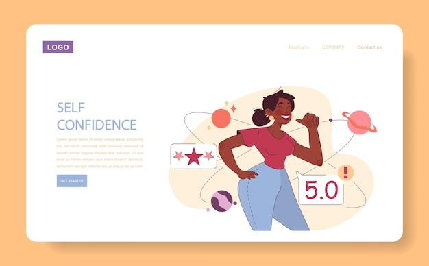 Vector selfconfidence web banner or landing page young black woman with positive thinking and attitude