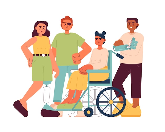 Vector selfconfident people with disabilities semi flat color vector characters editable full body people have chronic health condition on white simple cartoon spot illustration for web graphic design