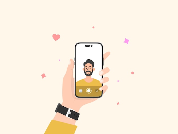 Vector selfie concept illustratie met telefoon gratis vector