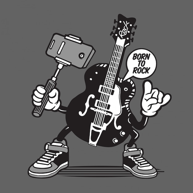 Vector selfie electric rock and blues guitar character design