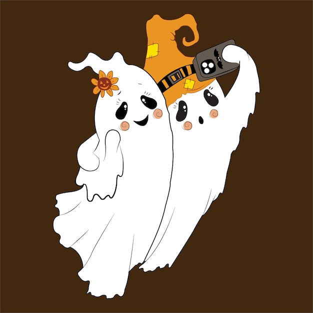 Selfie Ghost with I Phone Cute Illustration