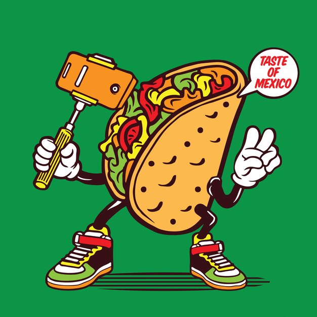 Selfie mexicaanse taco character design