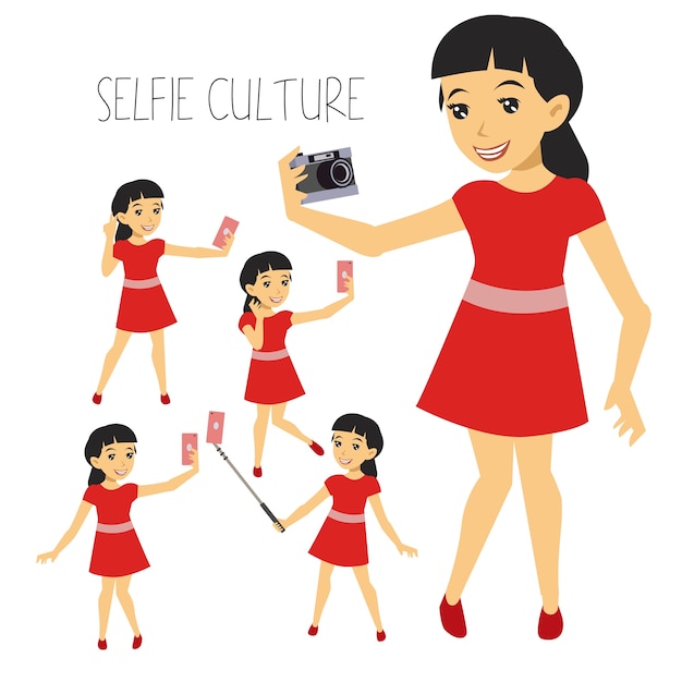 Personaggio dei cartoni animati della cultura dell'immagine di selfie