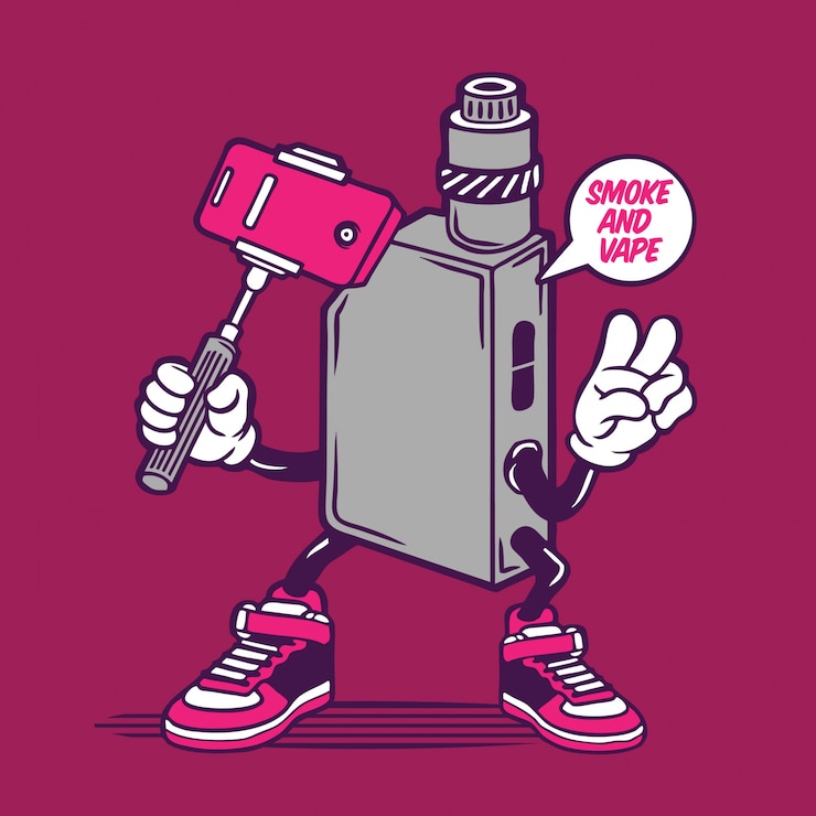 Vector selfie vape electric cigarette smoking character design