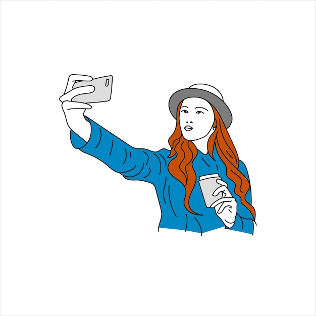 Vector selfie vector line art