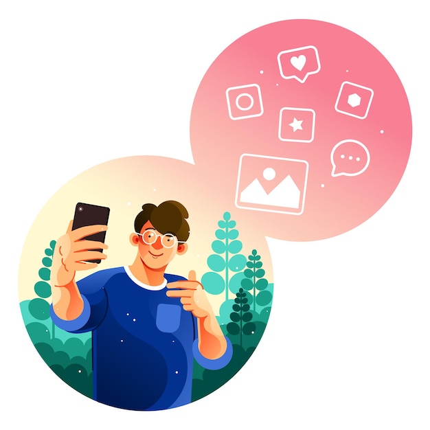 Vector selfie with smartphone for social media