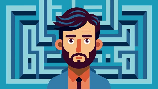 Vector a selfportrait captures the artist within a maze symbolizing their journey of selfdiscovery and