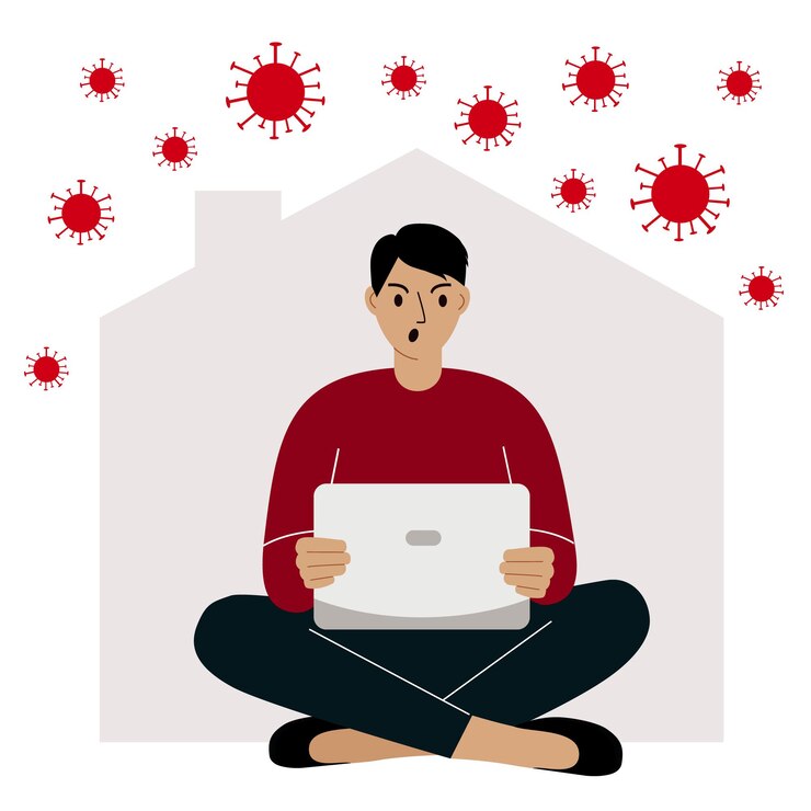 Vector selfquarantine concept work from home during a virus outbreak the person working on a laptop