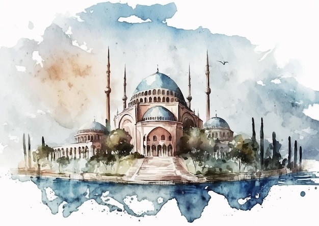 セリミエ・モスク 息をのむような水彩画のアートワーク