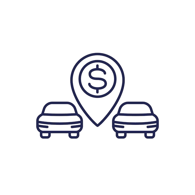 Sell a car dealership line icon on white