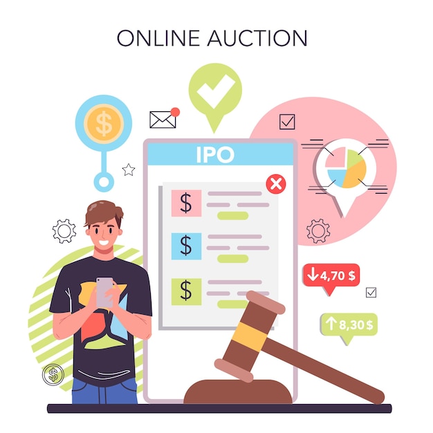 Selling business online service or platform selling agreement with a company buyer financial success online auction flat vector illustration