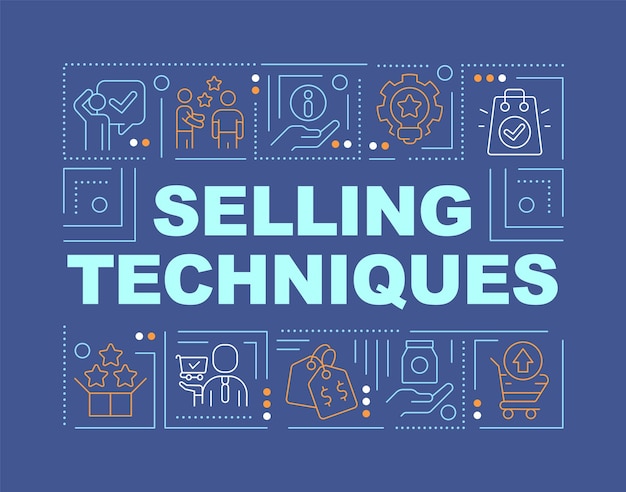 Selling techniques word concepts dark blue banner