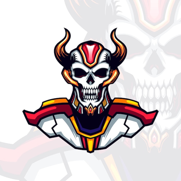 Semi futuristic horned mecha skull head vector portrait 7