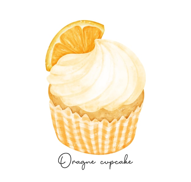 Vector semi-realistische zelfgemaakte oranje gunst cupcake zoete aquarel illustratie vector banner geïsoleerd op een witte achtergrond