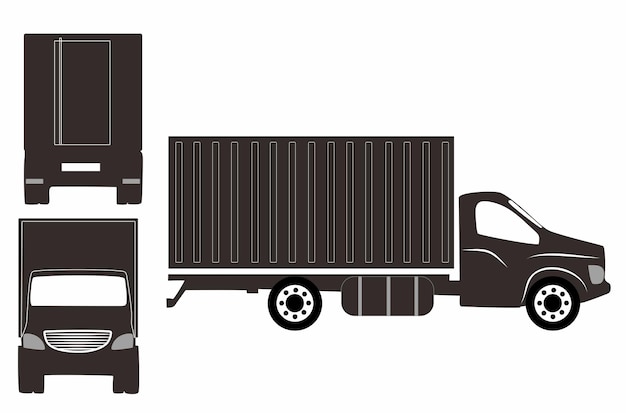 Силуэт полуприцепа грузовика на белом фоне Набор значков автомобиля вид сбоку спереди сзади