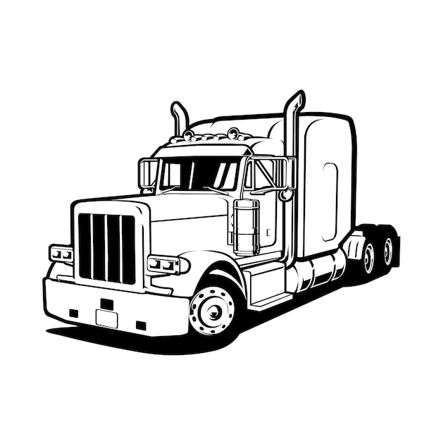 Vector semi truck 18 wheeler sleeper silhouette monochrome black and white vector art