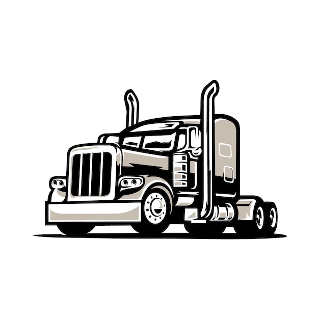 Semi truck 18 wheeler trailer sleeper truck side view vector illustration in white background Best