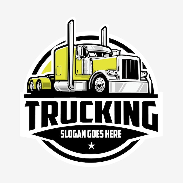 Semi truck big rig 18 wheeler cirkel embleem logo vector kunst illustratie geïsoleerd