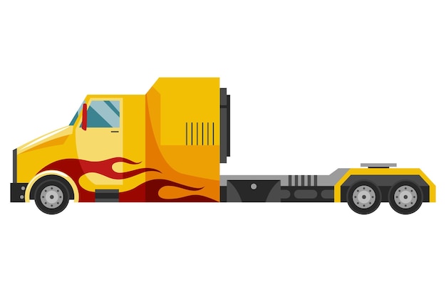 セミトラックトラックまたは配達用トレーラーまたは白い背景にクロルフルな貨物トラック輸送用の配達および輸送機械
