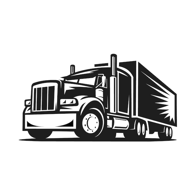 Semi Vrachtwagen 18 Wheeler Monochroom Zijaanzicht Silhouet Vector Symboolpictogram Geïsoleerd