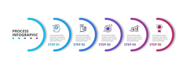 Vector semiaircles infographic elements template for timeline or process chart with 5 options