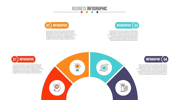 Semicircle divided into 4 parts Infographic template