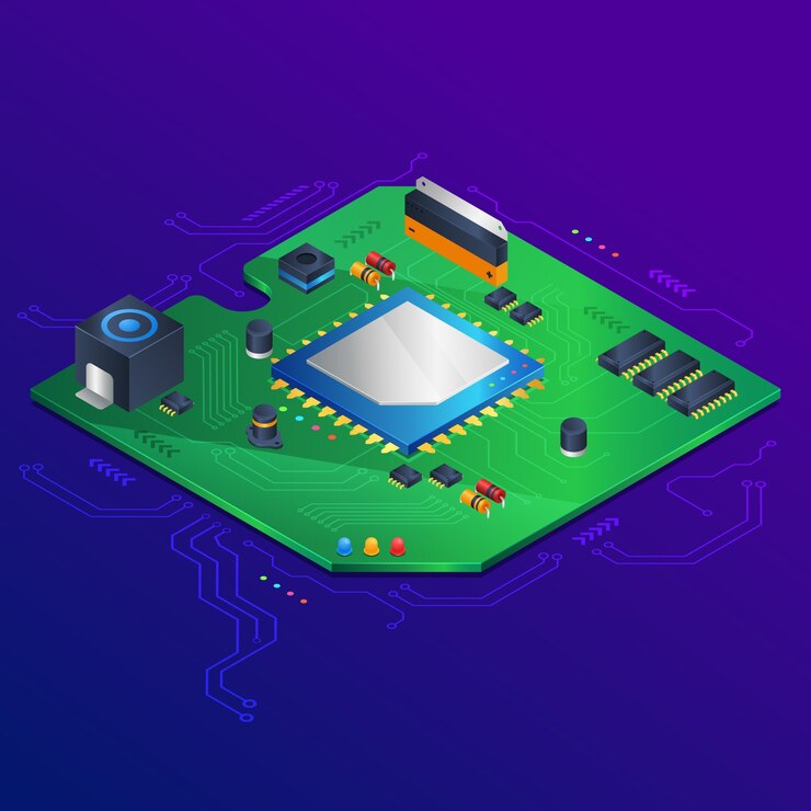 Vector semiconductor chip illustration in isometric view