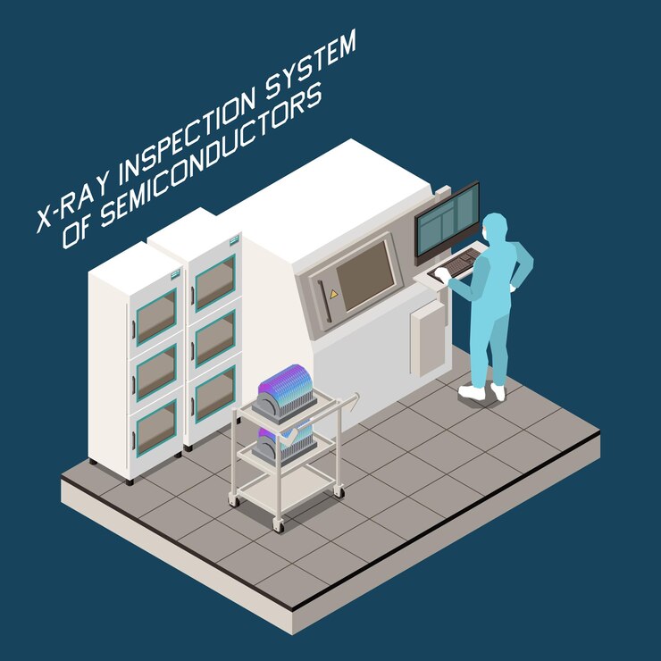 Vector semiconductor chip production isometric illustration