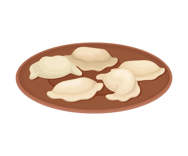 Vector semiproduct dumplings served on wooden plate side view vector illustration