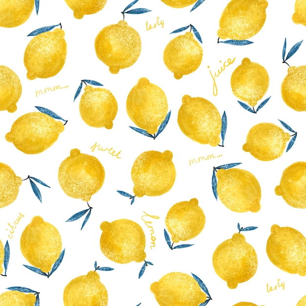 semless pattern with bright yellow lemons fruit design Endless wallart wallpaper Digital pattern