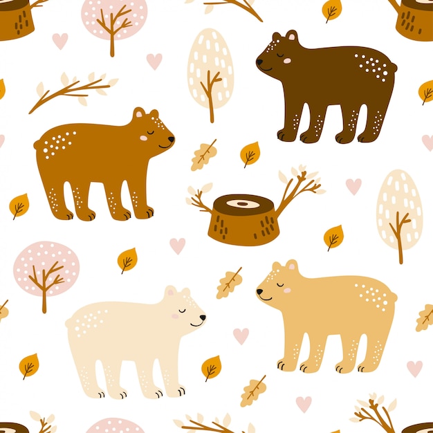 귀여운 곰과 함께 원활한 숲 패턴