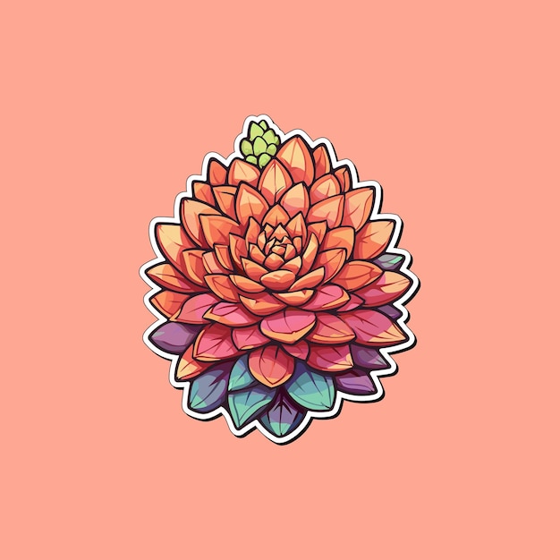 Vector sempervivum sticker cool colors kawaii clip art illustration