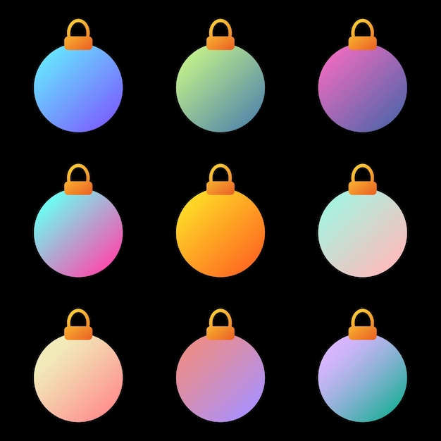 Sen new year's toys on the christmas tree, color palette, gradient