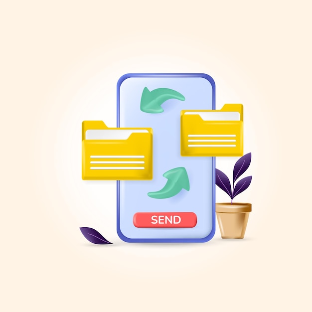 リアルなデザインイラスト3dプレミアムベクトルでファイルにファイルを送信します