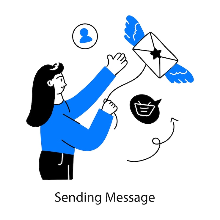 Vector sending message hand drawn mini illustration