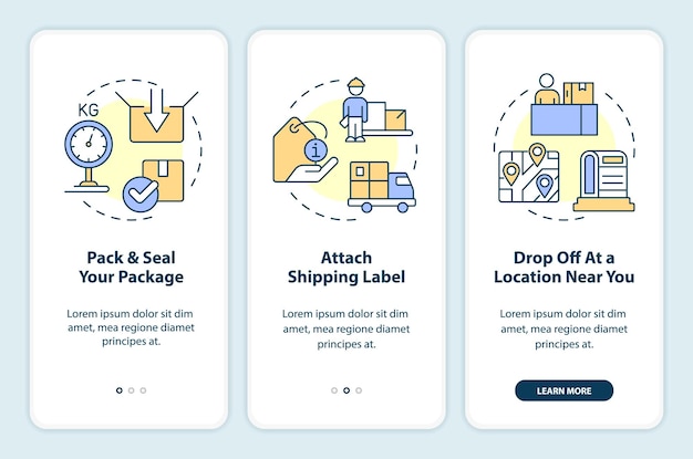 Sending parcel guide for clients onboarding mobile app screen