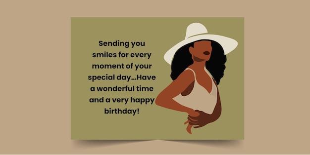 Vector sending you smiles for every moment of your special day, happy birthday card for african women