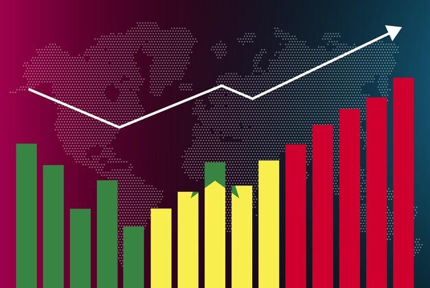 Senegal bar chart graph with ups and downs, increasing values, Senegal country flag on bar graph