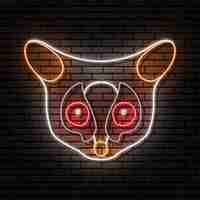 Vector the senegal bushbaby, galago senegalensis, the head of an animal in the form of a neon sign. vector image. against the background of a brick wall with a shadow.