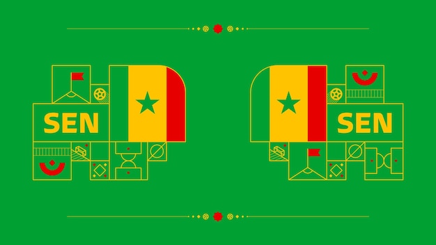 2022 축구 컵 대회에 대 한 세네갈 국기 절연 2022 축구 또는 축구 벡터 일러스트 레이 션에 대 한 기하학적 요소와 국가 대표팀 플래그