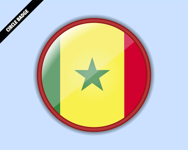 Senegal flag circle badge vector design rounded sign with reflection