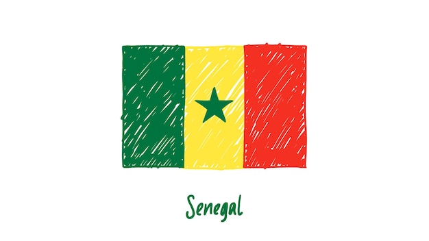 Senegal Flag Colored Pencil or Marker Sketch Vector