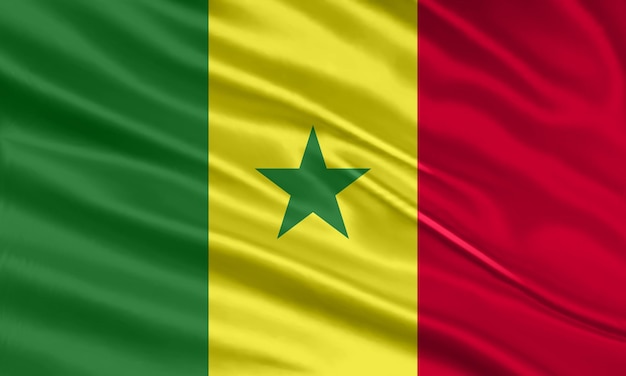 Senegal flag design Waving Senegal flag made of satin or silk fabric Vector Illustration