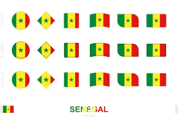 Set di bandiere del senegal, semplici bandiere del senegal con tre diversi effetti.