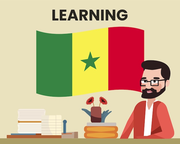 Senegal flag with a male teacher learning or teaching senegal language school concept